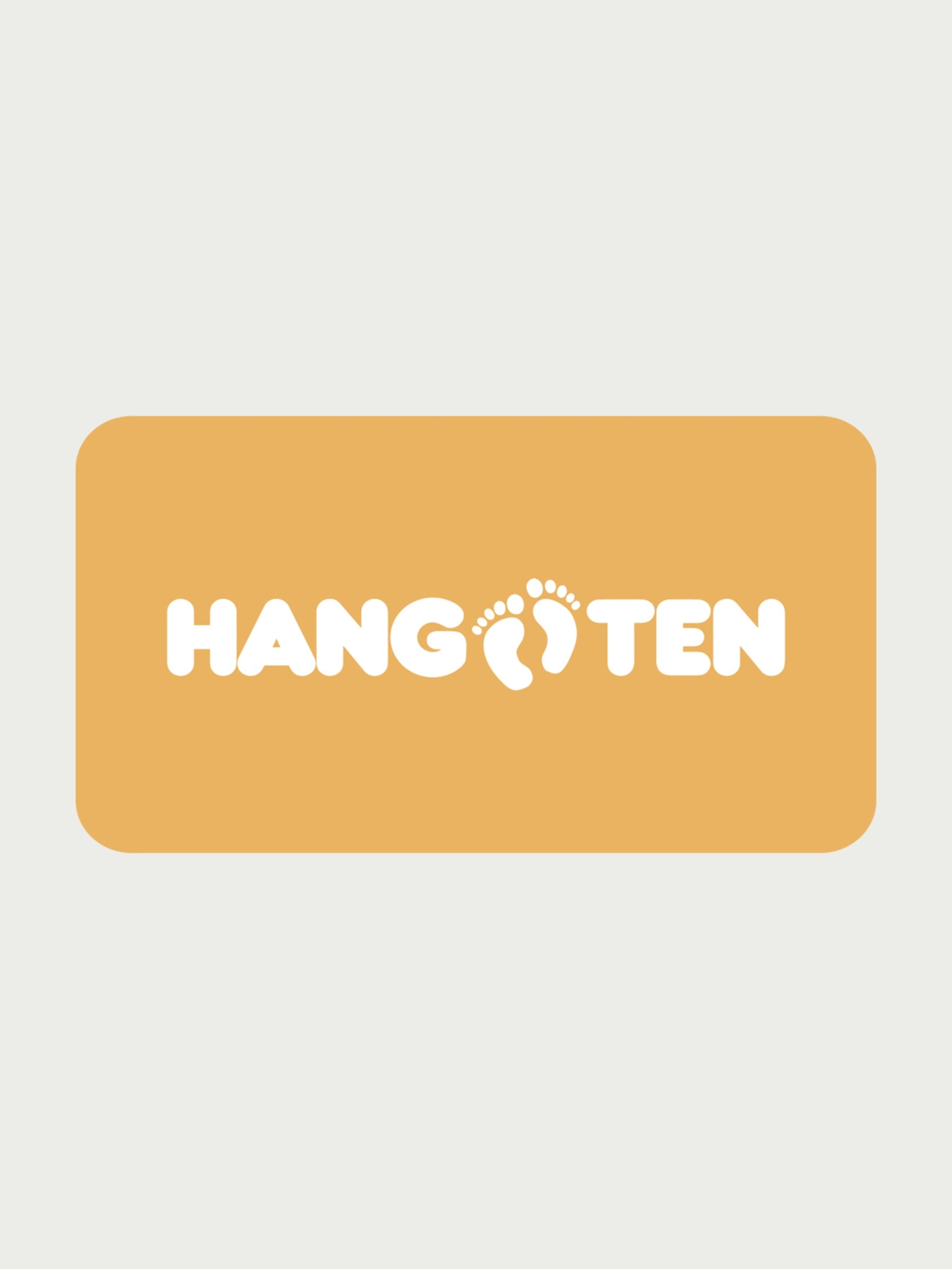 An e-gift card with the Hang Ten logo in white text on a orange background.