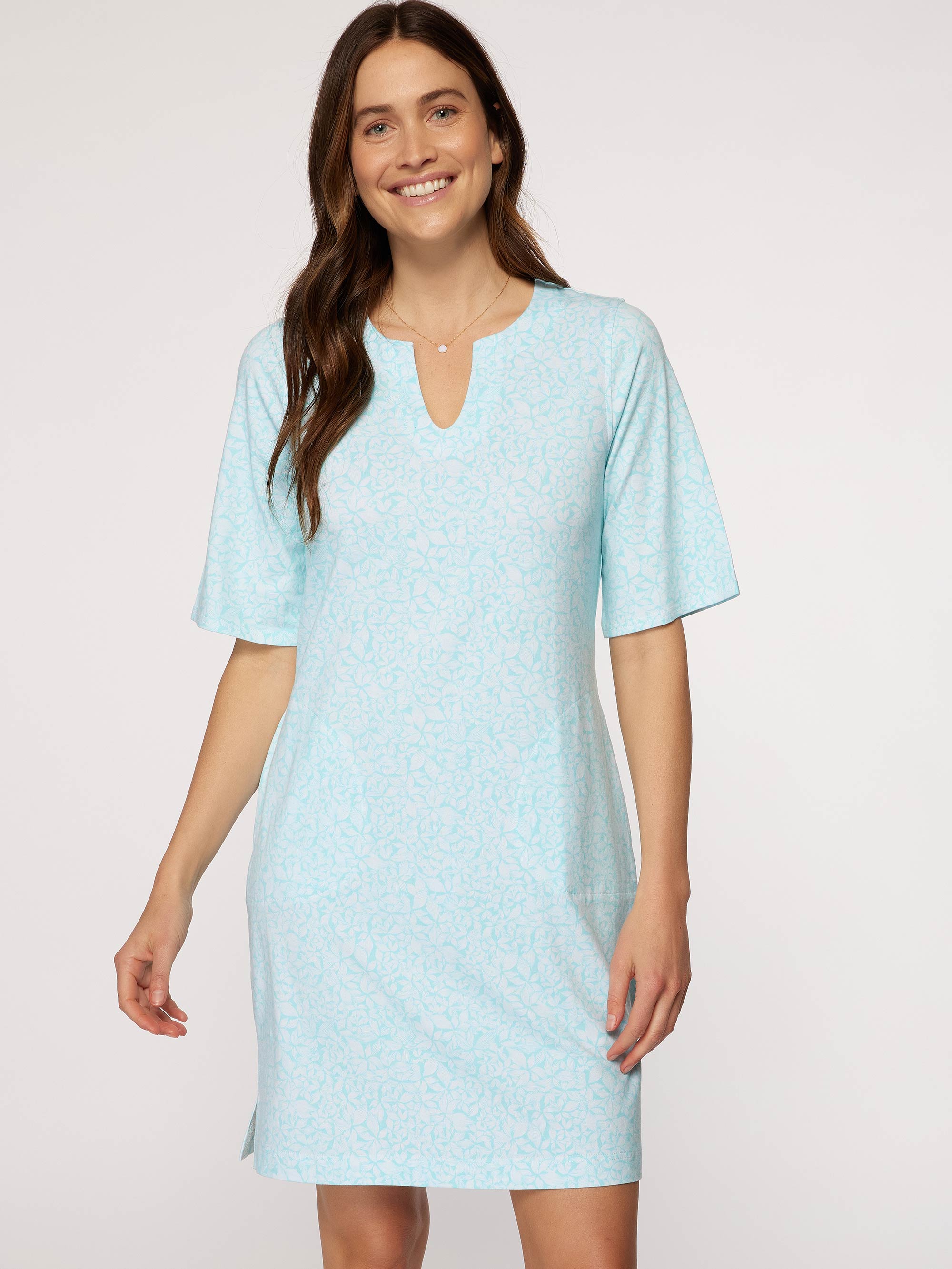 quick dry midi dress Women's Breezeful V Neck Short Sleeve Side Pocket Tie Back Quick Dry Women Casual Midi Dress-Longer Length